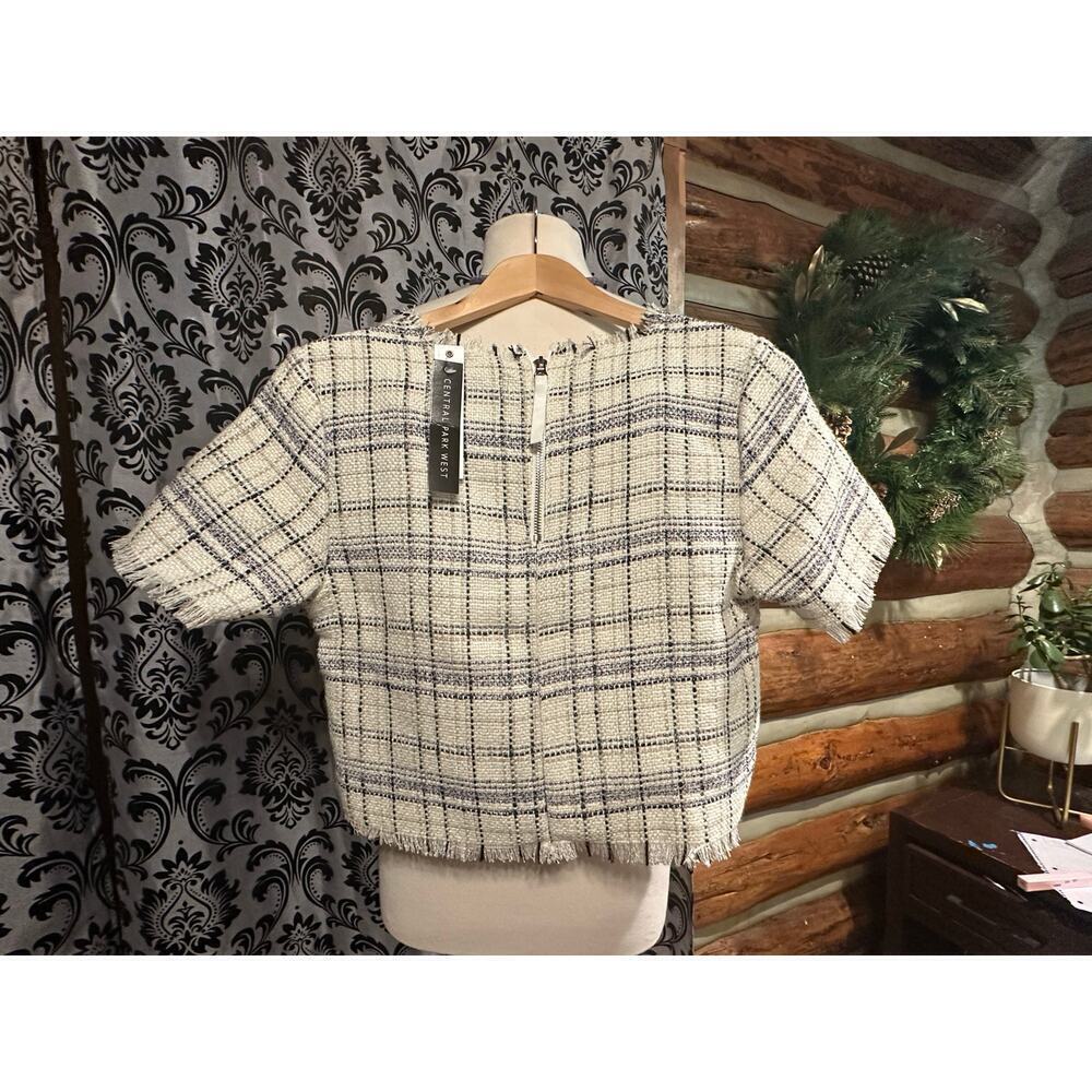 Central Park West Blue & Cream Harper Tweed Cropped Blouse MSRP $165 - Picture 3 of 9